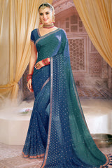 Navy Georgette Zari and Sequins Embroidered Saree