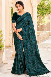 Bottlegreen Georgette Embroidered Saree - Designer Festive Saree