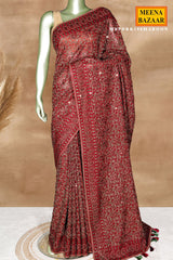 Maroon Georgette Embroidered Saree - Luxury Party Wear Saree