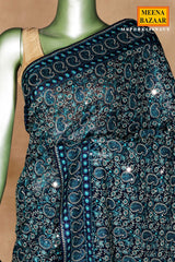 Navy Georgette Embroidered Saree - Premium Festive Saree