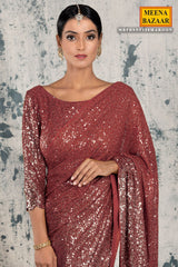 Maroon Georgette Sequins Embroidered Saree