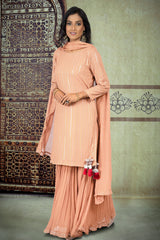 Peach Georgette Sequin Embroidered Unstitched Suit