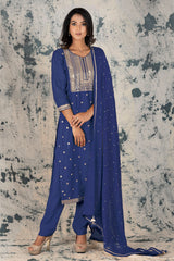 Navy Silk Zari & Sequins Suit Set