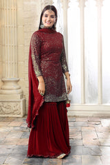 Maroon Georgette Sequins Embroidered Gharara Suit Set