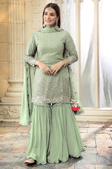 Pista Green Georgette Sequins Embroidered Gharara Suit Set