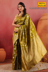 Mehandi Silk Weaving Saree with Traditional Woven Detailing