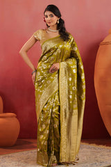 Mehandi Silk Weaving Saree with Traditional Woven Detailing
