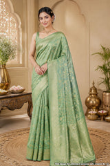 Sea Green Silk Saree with Elegant Weaving Jal
