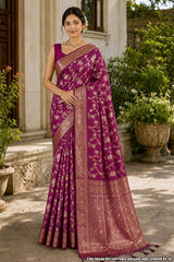 Wine Silk Saree with Elegant Weaving Jal