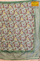 Printed Work Sea Green Cotton Embroidered Border Saree