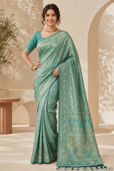 Rimzim Sea Green Silk Weaving Jaal Saree