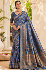 Rimzim Blue Silk Weaving Jaal Saree