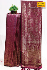Rimzim Wine Silk Weaving Jaal Saree