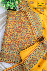 Mustard Resham Thread Embroidered Georgette Unstitched Suit