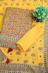 Mustard Resham Thread Embroidered Georgette Unstitched Suit