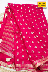 Rani Pink Chiffon Saree with Delicate Border and Elegant Drape