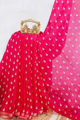 Rani Pink Chiffon Saree with Delicate Border and Elegant Drape