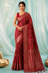 Maroon Silk Saree with Jaal Weaving