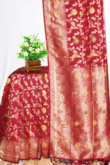 Maroon Silk Saree with Jaal Weaving