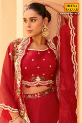 Red Organza Embroidered Kurti