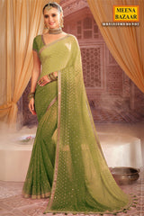 Mehandi Jacquard Sequins and Zari Embroidered Saree