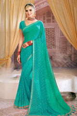 Rama Jacquard Sequins and Zari Embroidered Saree