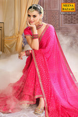 Rani-Pink Jacquard Sequins and Zari Embroidered Saree