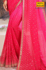 Rani-Pink Jacquard Sequins and Zari Embroidered Saree
