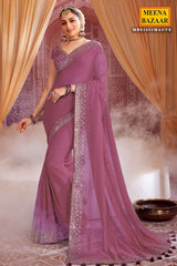 Mauve Georgette Zari and Sequins Embroidered Saree