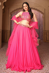 Rani Pink Georgette Zari and Sequins Embroidered Lehenga