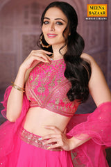 Rani Pink Georgette Zari and Sequins Embroidered Lehenga