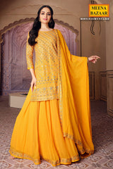 Mustard Georgette with Zari Sequins Embroidered Suit