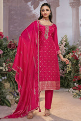 Rani Silk Ready Made Suit with Elegant Neck Embroidery