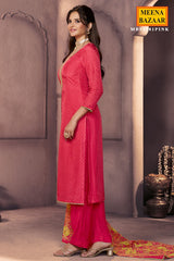Pink Silk Ready Made Suit with Neck Embroidery