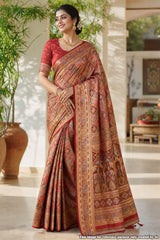 Maroon Silk Weaving Jal Saree