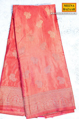 Sateen Peach Silk Weaving Buti Saree