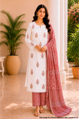 Floral Embroidered Suit Set with Dupatta
