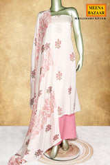 Cream & Pink Floral Printed Cotton Unstitched Suit Set