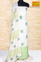 Cream & Pista Printed Cotton Unstitched Suit Set