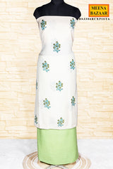 Cream & Pista Printed Cotton Unstitched Suit Set