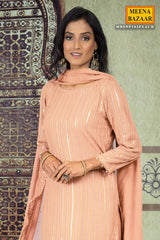 Peach Georgette Sequin Embroidered Unstitched Suit