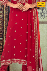 Maroon Sequin Georgette Unstitched Suit