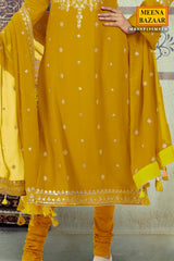 Mustard Sequin Georgette Unstitched Suit