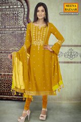 Mustard Sequin Georgette Unstitched Suit