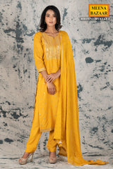 Mustard Silk Zari & Sequins Unstitched Suit