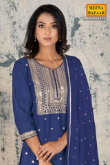Navy Silk Zari & Sequins Suit Set