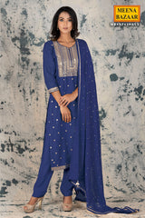 Navy Silk Zari & Sequins Suit Set