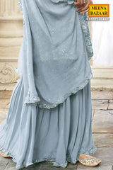Grey Georgette Sequin Embroidered Gharara Ready Made Suit