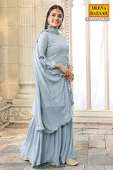 Grey Georgette Sequin Embroidered Gharara Ready Made Suit