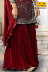Maroon Georgette Sequins Embroidered Gharara Suit Set